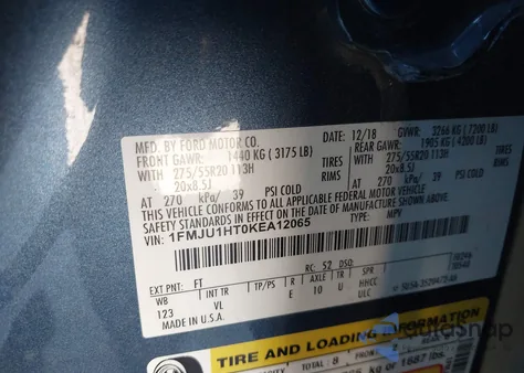 2019 Ford Expedition Xlt из США, поврежденный, VIN 1FMJU1HT0KEA12065